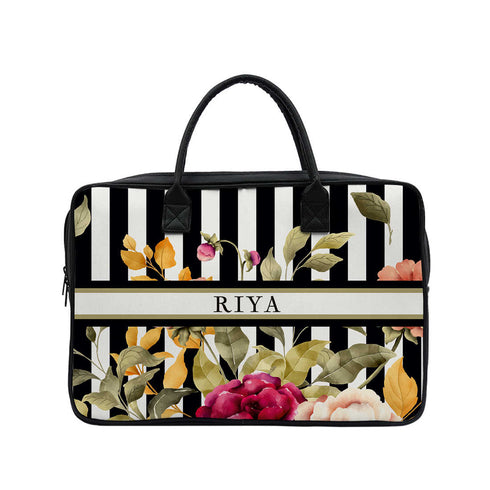 Customized Floral Printed Canvas and PU Laptop Bag - Uncommongifts.in