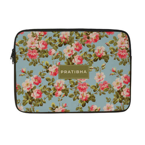 Floral Printed Canvas Personalised Laptop Sleeve/Cover - Uncommongifts.in