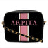 Black Customized Pink Striped Sling Bag - Uncommongifts.in