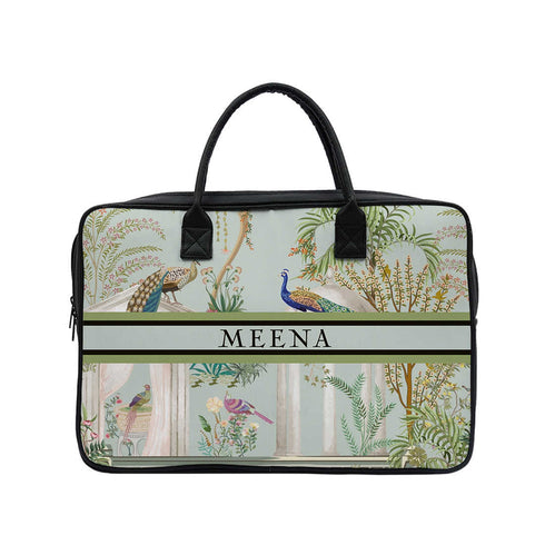 Customised Peacock Printed Canvas and PU Laptop Bag - Uncommongifts.in