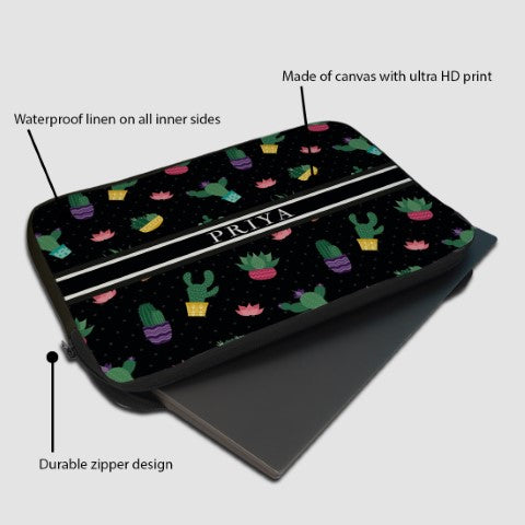 Personalised Black Printed Laptop Sleeve/Cover - Uncommongifts.in