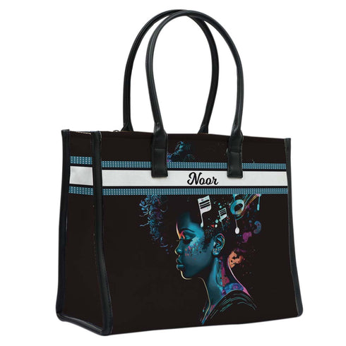 Personalised Black Girl Printed Box Tote Bag - Uncommongifts.in