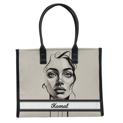 Personalised Grey Girl Printed Box Tote Bag - Uncommongifts.in