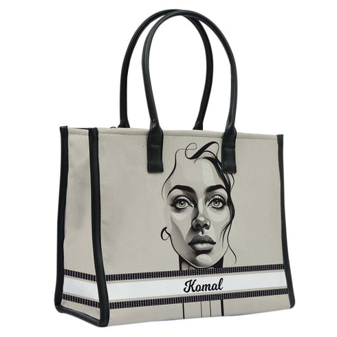 Personalised Grey Girl Printed Box Tote Bag - Uncommongifts.in