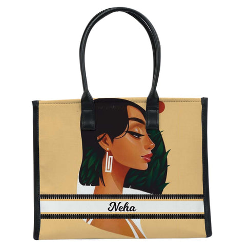 Personalised Beautiful Girl Printed Box Tote Bag - Uncommongifts.in