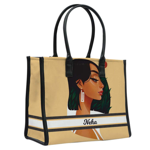 Personalised Beautiful Girl Printed Box Tote Bag - Uncommongifts.in