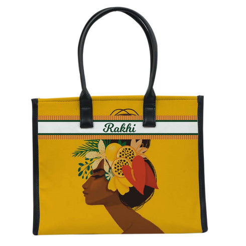 Personalised Yellow Girl Printed Box Tote Bag - Uncommongifts.in