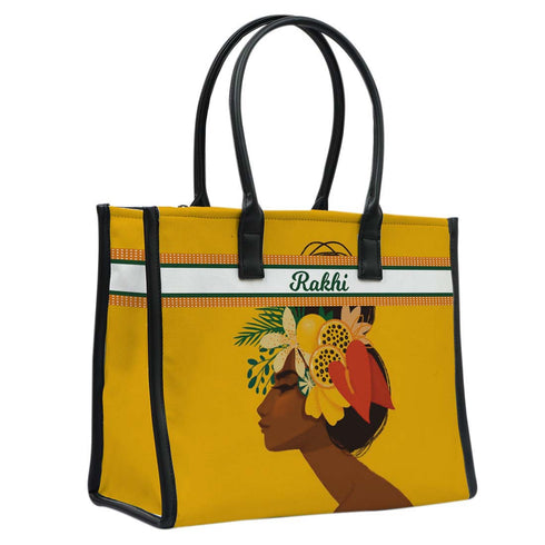 Personalised Yellow Girl Printed Box Tote Bag - Uncommongifts.in