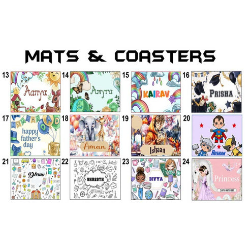 Personalised Cartoon Printed Kids Dinner Mat Set