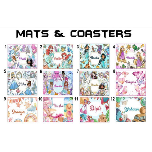 Personalised Cartoon Printed Kids Dinner Mat Set