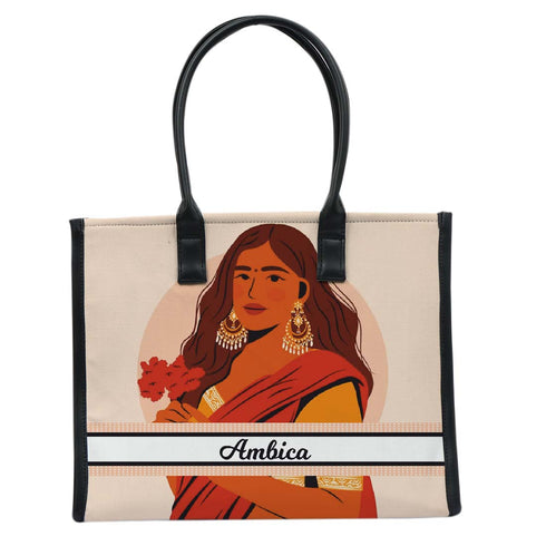 Personalised Beautiful Girl Printed Box Tote Bag - Uncommongifts.in