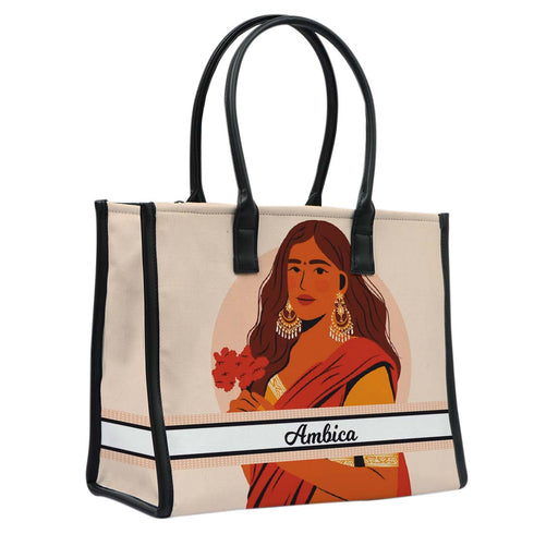 Personalised Beautiful Girl Printed Box Tote Bag - Uncommongifts.in