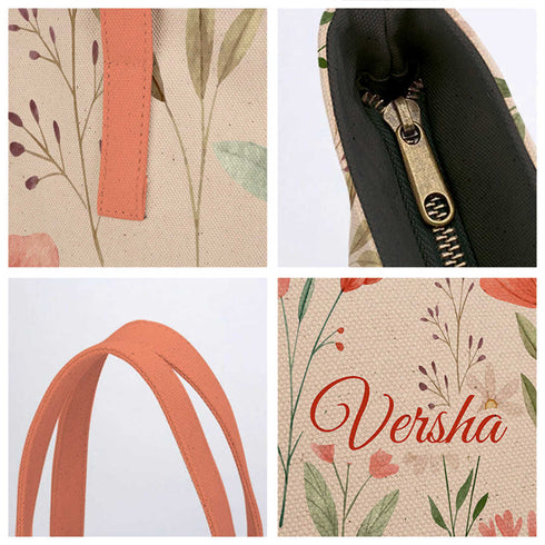 Women Beige Floral Printed Shopper Tote Bag - Uncommongifts.in