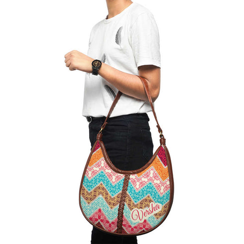 Multicoloured Geometric Half Moon Hobo Bag - Uncommongifts.in