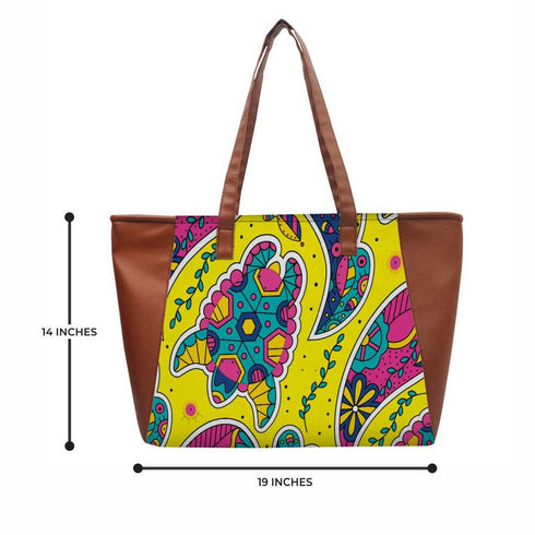 Unisex Brown & Yellow Printed Tote Bag - Uncommongifts.in