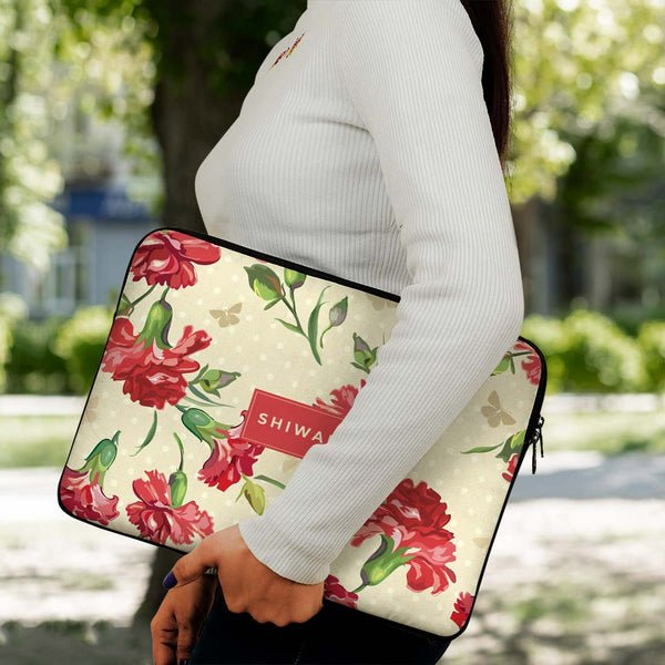 Floral Printed Canvas Personalised Laptop Sleeve/Cover - Uncommongifts.in