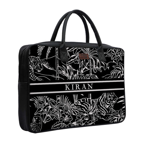 Customized Animal Printed Canvas and PU Laptop Bag - Uncommongifts.in