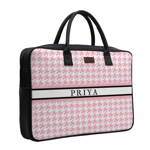Baby Pink Geometric Customised Canvas and PU Laptop Bag - Uncommongifts.in