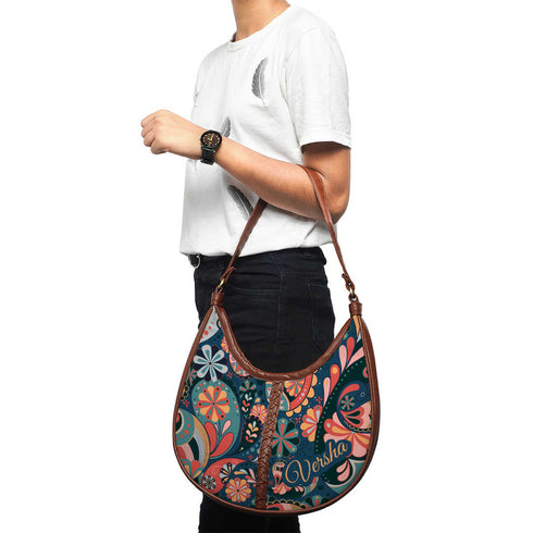 Ethnic Motifs Printed Half Moon Hobo Bag - Uncommongifts.in