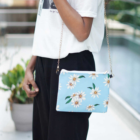 Blue Floral Printed Sling Bag - Uncommongifts.in
