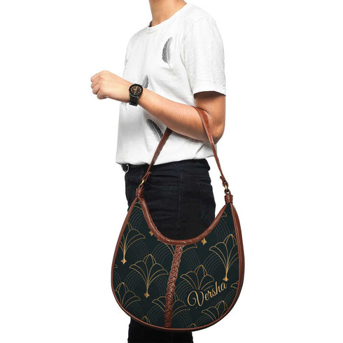 Black Printed Half Moon Hobo Bag - Uncommongifts.in