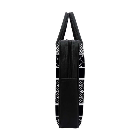 Black and White Stripes Printed Canvas and PU Laptop Bag - Uncommongifts.in