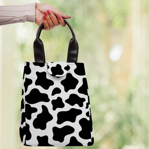 Black & White Printed Lunch Bag With Handle - Uncommongifts.in