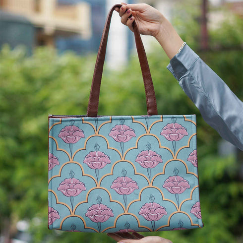Customized Floral Printed Blue Handheld Box Bag - Uncommongifts.in