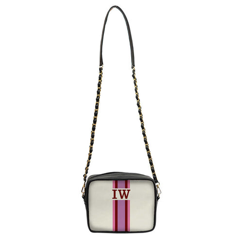 White Customized Striped Sling Bag - Uncommongifts.in