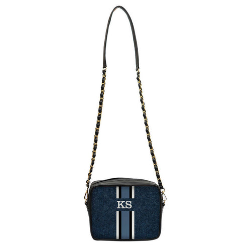 Customized Navy Blue Striped Sling Bag - Uncommongifts.in