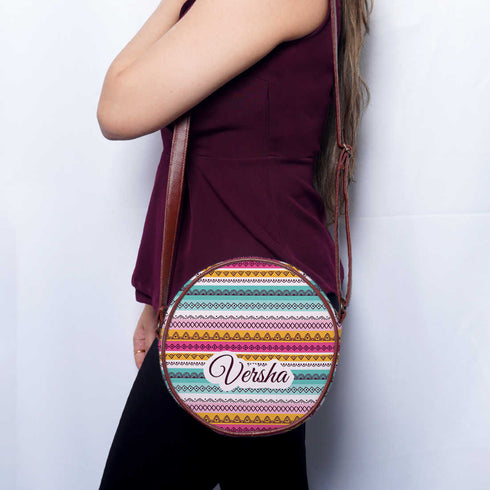 Multicoloured Boho Printed Round Structured Sling Bag - Uncommongifts.in