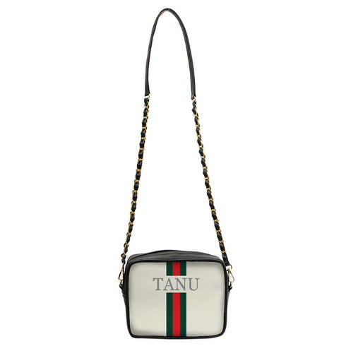 White Customized Red Striped Sling Bag - Uncommongifts.in