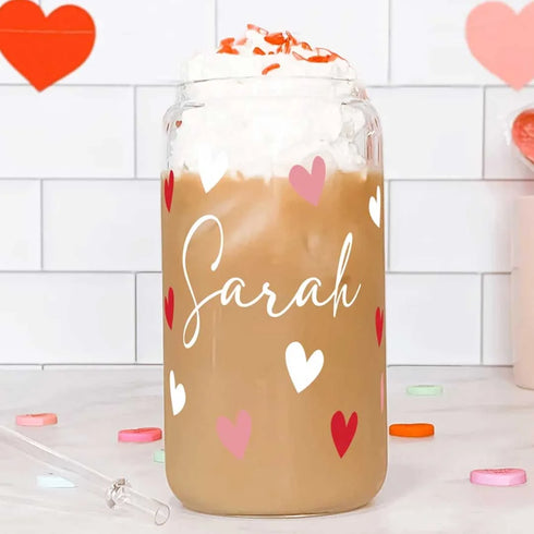 Personalized Heart Printed Glass Tumbler