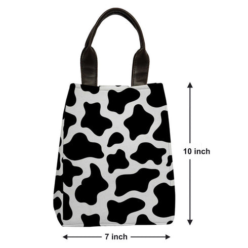 Black & White Printed Lunch Bag With Handle - Uncommongifts.in