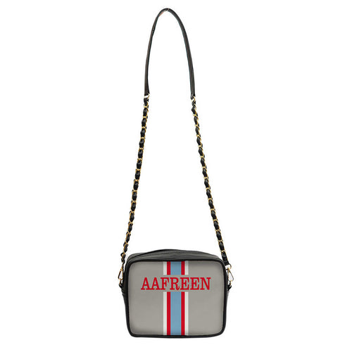 Customized Grey Striped Sling Bag - Uncommongifts.in