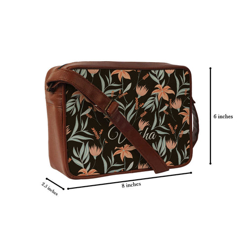 Black Floral Printed Customised Sling Bag - Uncommongifts.in