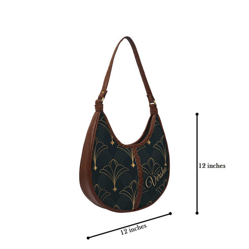 Black Printed Half Moon Hobo Bag - Uncommongifts.in