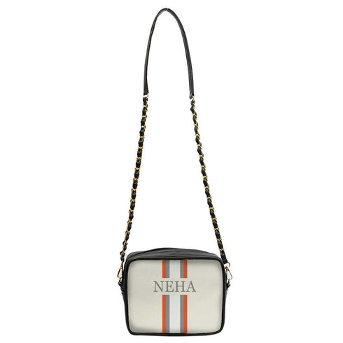 Canvas Customized White Striped Sling Bag - Uncommongifts.in