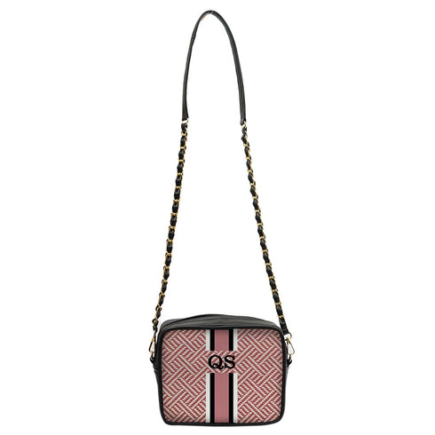 Pink Canvas Personalized Striped Sling Bag - Uncommongifts.in