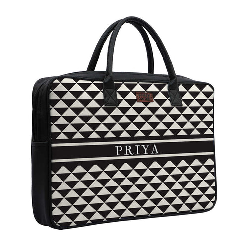Geometric Personalised Canvas and PU Laptop Bag - Uncommongifts.in