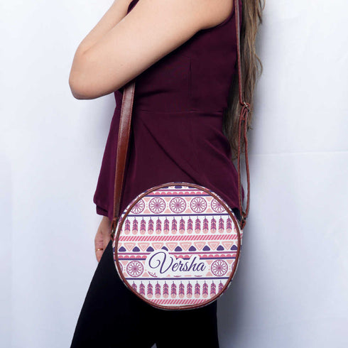 Multicoloured Printed Round Structured Sling Bag - Uncommongifts.in