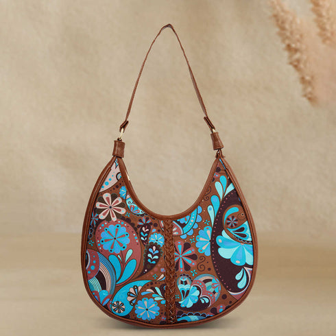 Ethnic Motifs Printed Half Moon Hobo Bag - Uncommongifts.in
