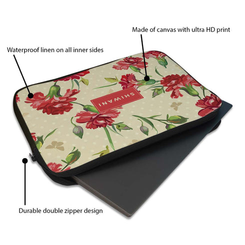 Floral Printed Canvas Personalised Laptop Sleeve/Cover - Uncommongifts.in