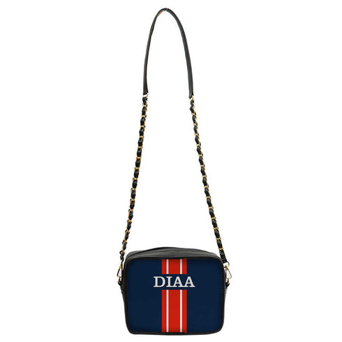 Navy Blue Customized Red Striped Sling Bag - Uncommongifts.in