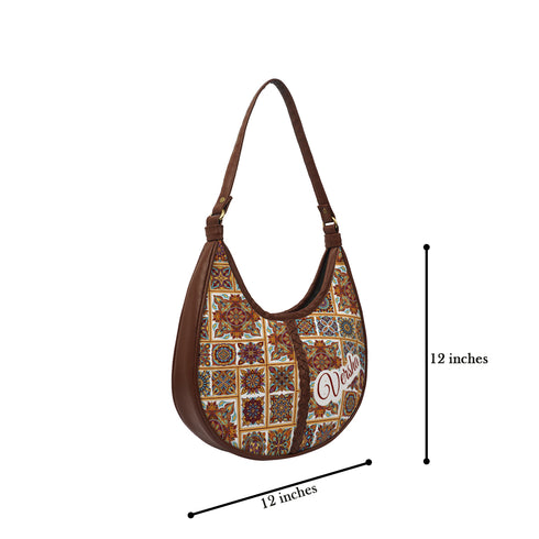 Multicolored Printed Half Moon Hobo Bag - Uncommongifts.in