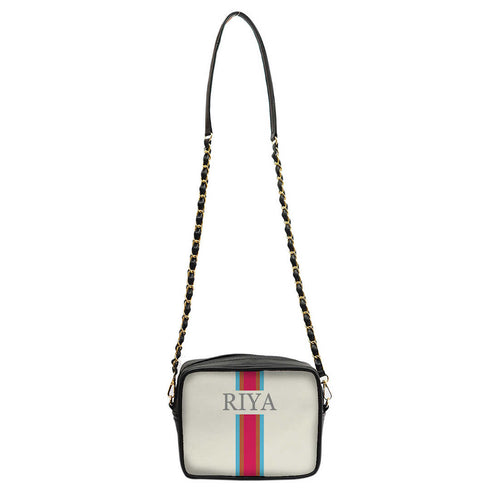 White Customized Pink Striped Sling Bag - Uncommongifts.in