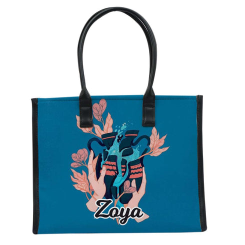 Personalised Blue Printed Box Tote Bag - Uncommongifts.in