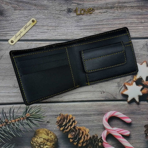 Personalised Men's Wallet With Charm - Navy Blue - Uncommongifts.in