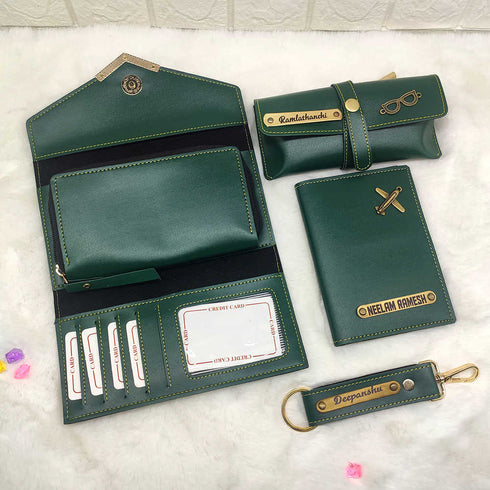 Personalised Gift Combo Women's Wallet With Charm - Green - Uncommongifts.in
