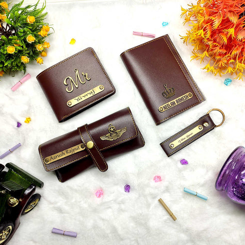 Personalised Gift Combo Men's Wallet With Charm - Dark Brown - Uncommongifts.in
